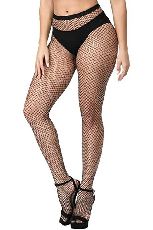 High Rise French Cut Diamond Fishnet Sheer Tight Pantyhose