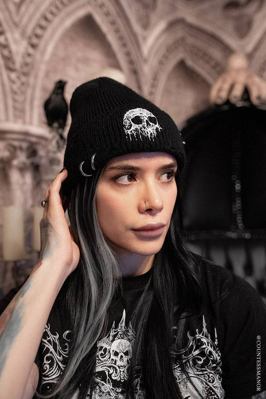 Distressed Pierced Beanie [Skull Drip]