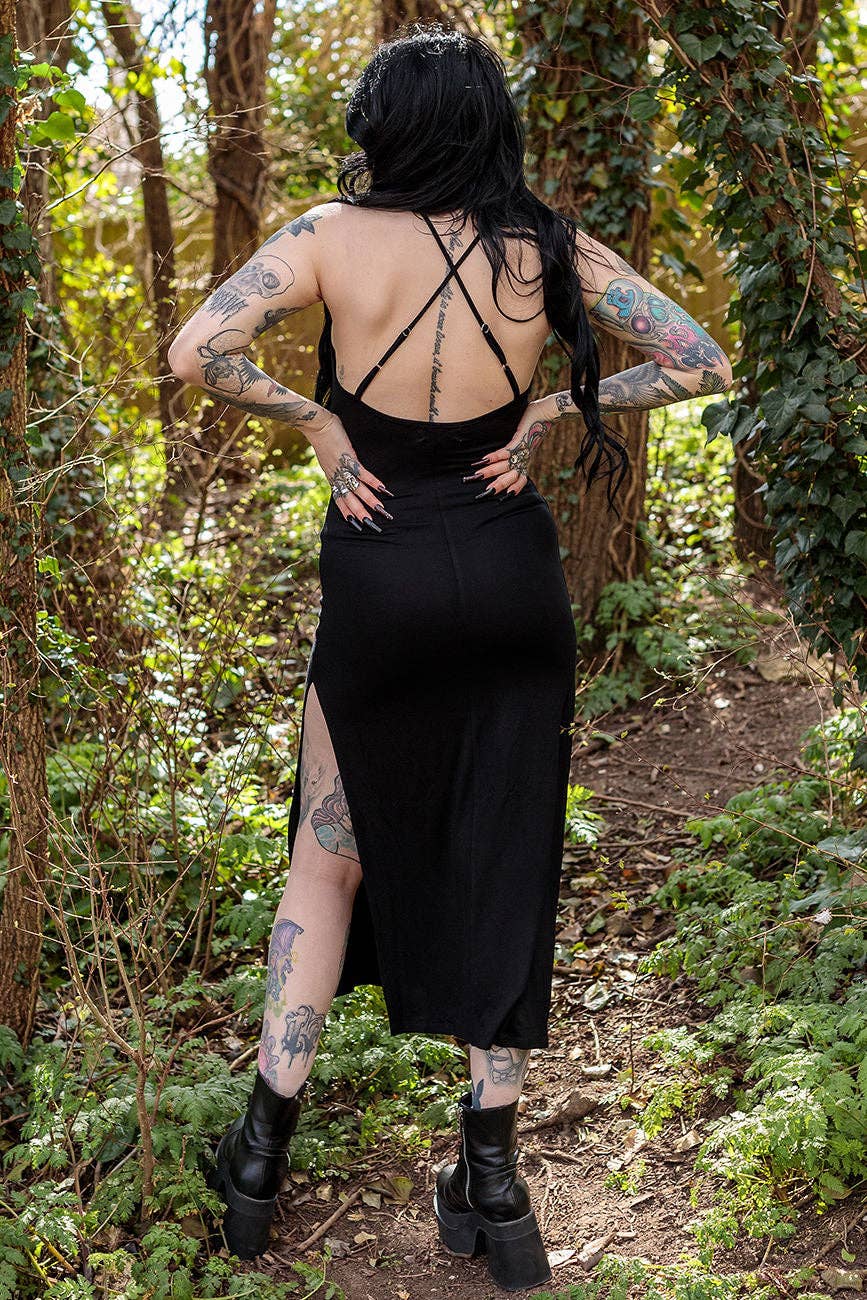 Alternative Bat Graphic Print Fitted Maxi Dress With Split