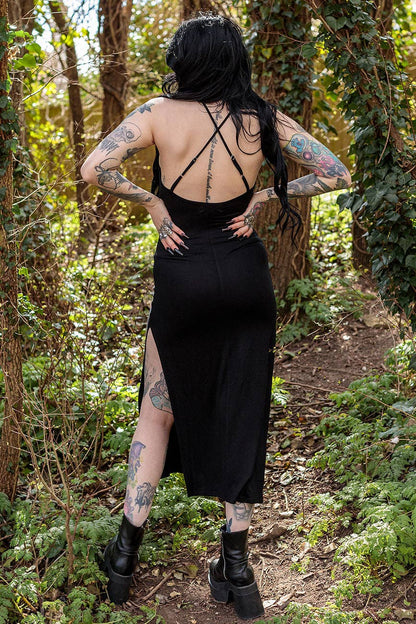 Alternative Bat Graphic Print Fitted Maxi Dress With Split